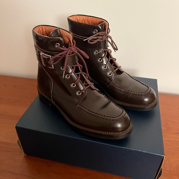 Gucci Dark Brown Lace-Up Buckle Ankle Boots - Picture 1 of 7